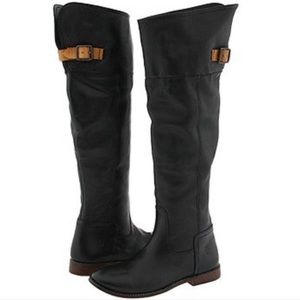 Frye Paige Cuff Leather Tall Riding Black Brown Boots Fall Winter Boho Sz 7